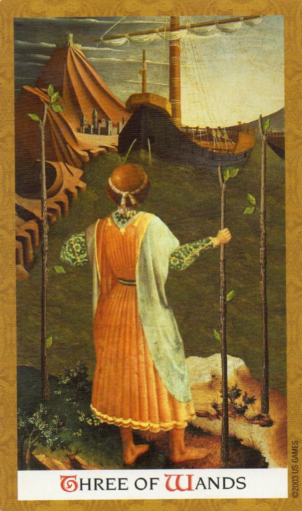 The Three of Wands from the Golden Tarot