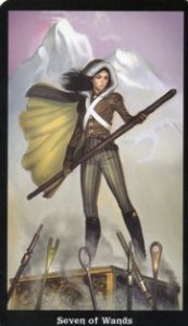 The Seven of Wands from The Steampunk Tarot