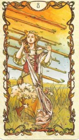 The Eight of Wands from the Mucha Tarot