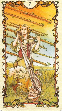 The Eight of Wands from the Mucha Tarot